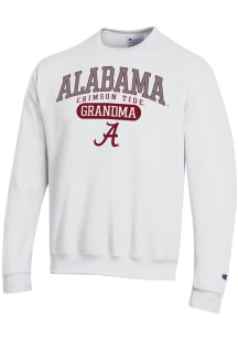 Champion Alabama Crimson Tide Mens White Pill Box Grandma Powerblend Long Sleeve Crew Sweatshirt