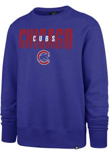 47 Chicago Cubs Mens Blue Overlay Headline Long Sleeve Crew Sweatshirt