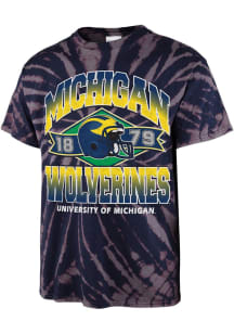 47 Michigan Wolverines Blue Tie Dye Brickhouse Vintage Tubular Short Sleeve Fashion T Shirt