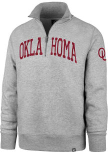 47 Oklahoma Sooners Mens Grey Striker Wordmark Long Sleeve Qtr Zip Fashion Pullover