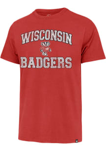 47 Wisconsin Badgers Red No 1 Graphic Distressed Franklin Short Sleeve Fashion T Shirt