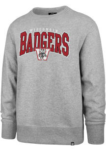 47 Wisconsin Badgers Mens Grey Varsity Block Headline Long Sleeve Crew Sweatshirt