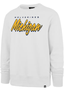 47 Michigan Wolverines Mens White Drop Shadow Headline Crew Long Sleeve Crew Sweatshirt