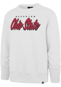 47 Ohio State Buckeyes Mens White Drop Shadow Headline Crew Long Sleeve Crew Sweatshirt