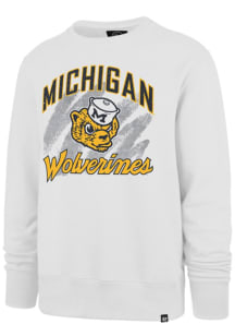 47 Michigan Wolverines Mens White Shader Headline Long Sleeve Crew Sweatshirt