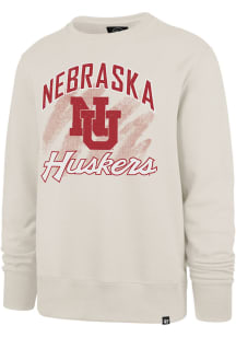 47 Nebraska Cornhuskers Mens White Shader Headline Long Sleeve Crew Sweatshirt