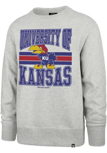 47 Kansas Jayhawks Mens Grey Letters Headline Long Sleeve Crew Sweatshirt