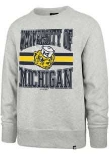 47 Michigan Wolverines Mens Grey Letters Headline Long Sleeve Crew Sweatshirt