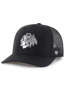 47 Chicago Blackhawks White Logo Trucker Adjustable Hat - Black