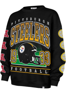 47 Pittsburgh Steelers Womens Black Go Big Crew Sweatshirt