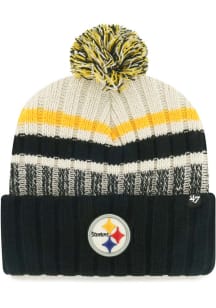 47 Pittsburgh Steelers Ivory Long Range Cuff Knit with Pom Mens Knit Hat