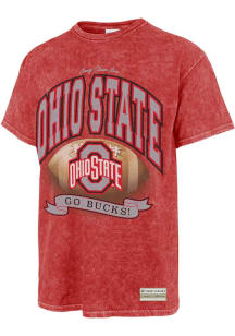47 Ohio State Buckeyes Womens Red Glitter Rally Tubular Short Sleeve T-Shirt