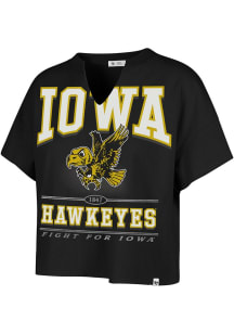 47 Iowa Hawkeyes Womens Black Elation Oversized Notch Short Sleeve T-Shirt