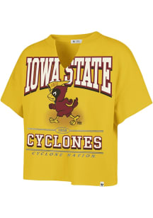 47 Iowa State Cyclones Womens Yellow Elation Oversized Notch Short Sleeve T-Shirt