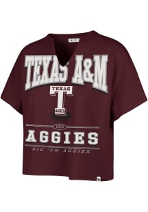 47 Texas A&M Aggies Womens Maroon Elation Oversized Notch Short Sleeve T-Shirt