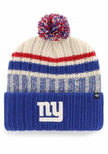 47 New York Giants Blue Long Range Cuff Pom Mens Knit Hat
