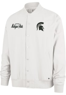 47 Michigan State Spartans Mens White Euro Step Twill Bomber Medium Weight Jacket