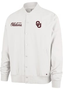 47 Oklahoma Sooners Mens White Euro Step Twill Bomber Medium Weight Jacket
