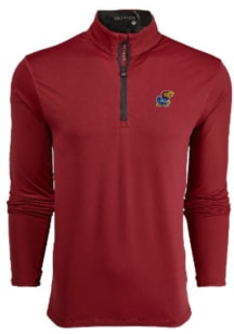 Greyson Kansas Jayhawks Mens Red Tate Vintage Long Sleeve Qtr Zip Pullover