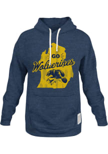 Original Retro Brand Michigan Wolverines Youth Blue Wolverine State Logo Long Sleeve Hoodie
