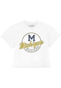 Original Retro Brand Michigan Wolverines Girls White Script Logo Short Sleeve Tee