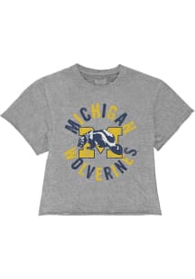 Original Retro Brand Michigan Wolverines Girls Grey Circle Vault Logo Short Sleeve Tee