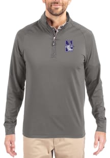 Cutter and Buck Northwestern Wildcats Mens Graphite Adapt Eco Knit Long Sleeve Qtr Zip Pullover