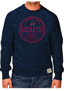Original Retro Brand Cleveland Buckeyes Mens Navy Blue Raglan Crew Long Sleeve Fashion Sweatshirt