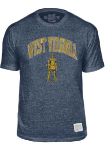Original Retro Brand West Virginia Mountaineers Navy Blue Arch Mascot Short Sleeve Fashion T Shirt