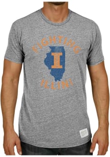Original Retro Brand Illinois Fighting Illini Grey Distressed Number One State Short Sleeve Fashio..