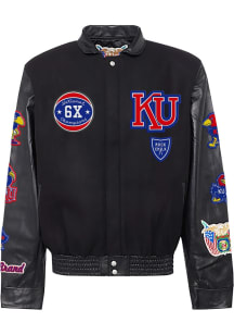 Mens Kansas Jayhawks Original Retro Brand Mens Jeff Hamilton Basketball Leather Heavyweight Jacket..