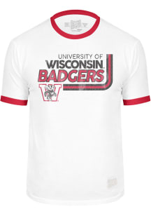 Original Retro Brand Wisconsin Badgers White Vintage Mascot Ringer Short Sleeve Fashion T Shirt