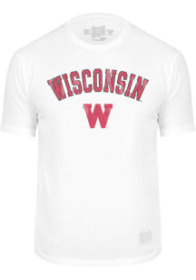 Original Retro Brand Wisconsin Badgers White No 1 Graphic Distressed Vintage Short Sleeve Fashion..