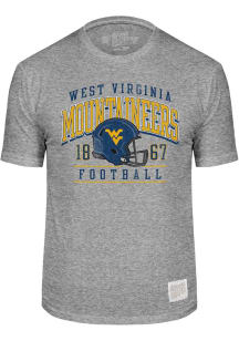 Original Retro Brand West Virginia Mountaineers Grey Football Helmet Short Sleeve Fashion T Shirt