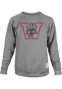 Original Retro Brand Wisconsin Badgers Mens Grey Big Logo Long Sleeve Crew Sweatshirt