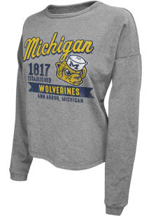 Original Retro Brand Michigan Wolverines Womens Grey Banner Crew Sweatshirt