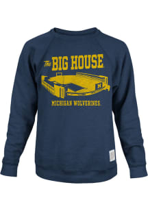 Original Retro Brand Michigan Wolverines Mens Blue Football Big House Long Sleeve Fashion Sweatshi..