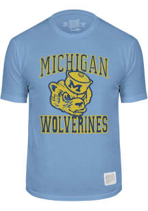 Original Retro Brand Michigan Wolverines Light Blue Oversized Vintage Number One Short Sleeve Fash..