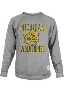 Original Retro Brand Michigan Wolverines Mens Grey Oversized Vintage Number One Long Sleeve Fashio..
