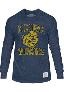 Original Retro Brand Michigan Wolverines Blue Oversized Vintage Number One Long Sleeve Fashion T S..