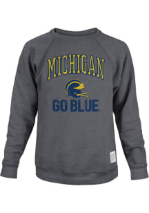 Original Retro Brand Michigan Wolverines Mens Charcoal Go Blue Football Long Sleeve Fashion Sweats..