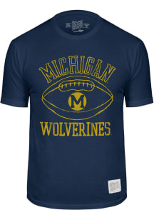 Original Retro Brand Michigan Wolverines Blue Number One Vintage Football Short Sleeve Fashion T S..