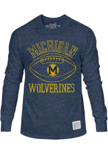 Original Retro Brand Michigan Wolverines Blue Number One Vintage Football Long Sleeve Fashion T Sh..