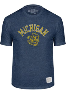 Original Retro Brand Michigan Wolverines Blue Vintage Arch Mascot Short Sleeve Fashion T Shirt