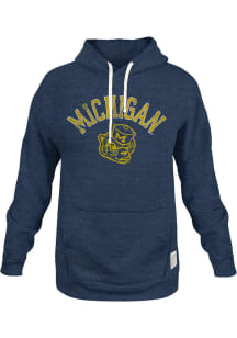Original Retro Brand Michigan Wolverines Mens Blue Vintage Arch Mascot Fashion Hood