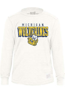 Original Retro Brand Michigan Wolverines White Flat Name Vintage Mascot Long Sleeve Fashion T Shir..