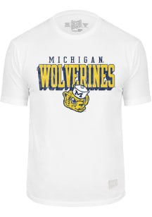 Original Retro Brand Michigan Wolverines White Flat Name Vintage Mascot Short Sleeve Fashion T Shi..