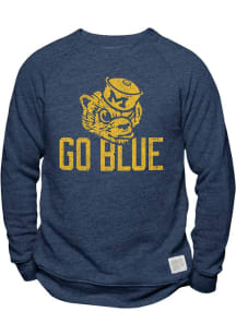 Original Retro Brand Michigan Wolverines Mens Blue Vintage Logo Go Blue Long Sleeve Fashion Sweats..