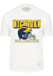 Original Retro Brand Michigan Wolverines White Football Helmet Short Sleeve Fashion T Shirt