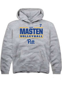 Izzy Masten Rally Pitt Panthers Youth NIL Stacked Box Long Sleeve Player Hoodie Grey